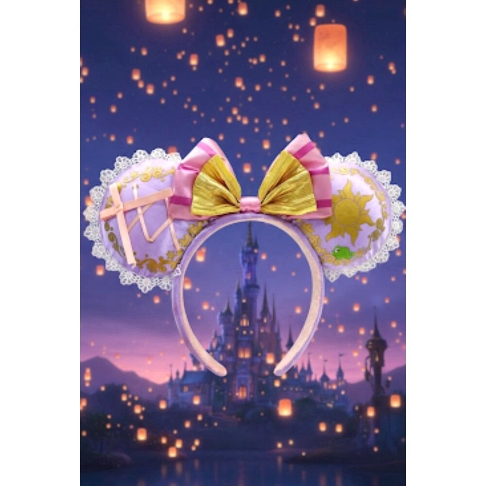 Disney Pink and Gold Rapunzel Tangled Lace Bow Ears Headband